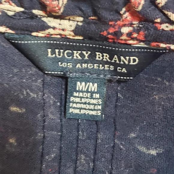 Lucky Brand Boho navy and red long sleeve Peasant top - Picture 3 of 5
